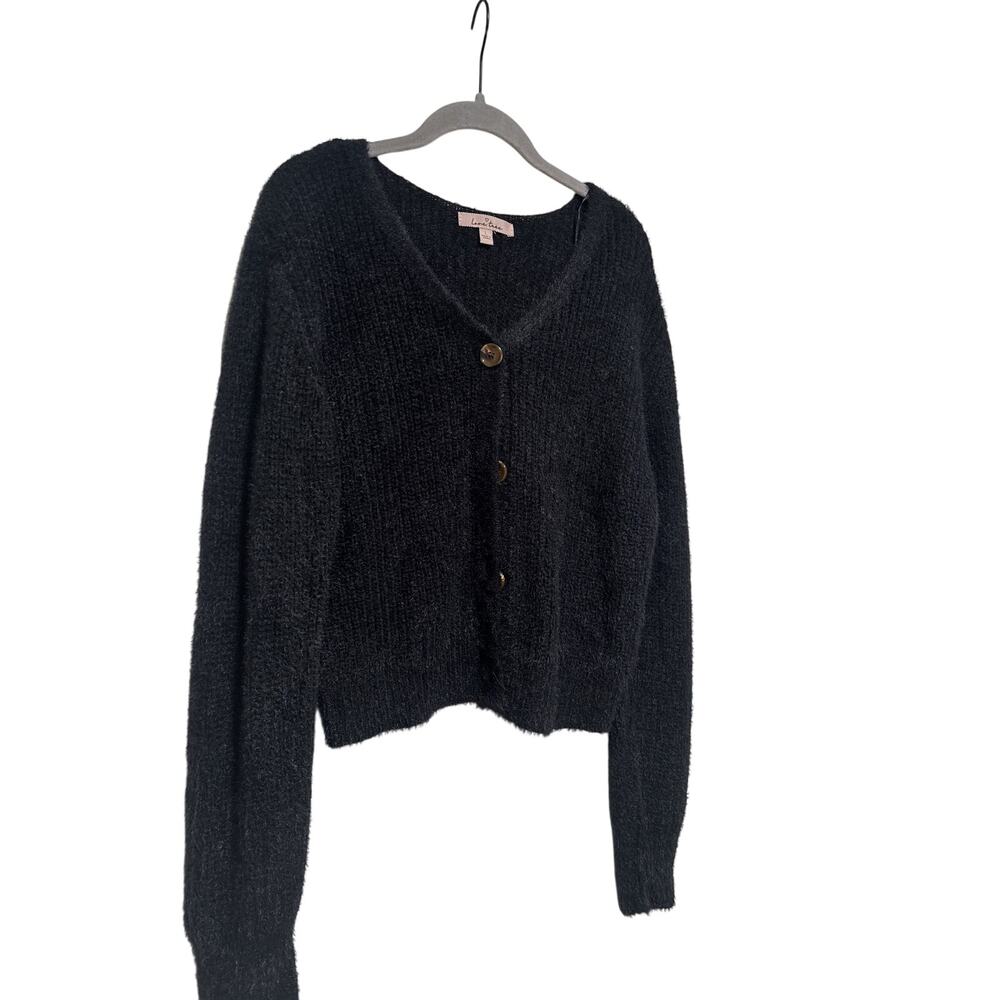 Love Tree Black Fuzzy Button Down Cardigan L - Picture 3 of 8